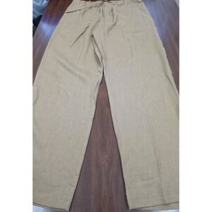 Parisian Signature Womens XL Tank Khaki 100% Linen Wide Leg Elastic Waist Pants